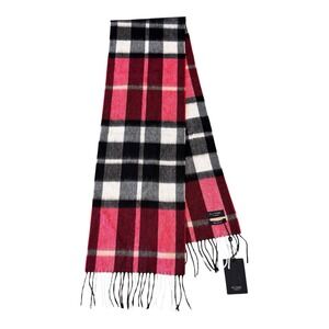 Kiltane Scotland Luxe Scarf Lambswool Plaid Red Black White Fringed  72x10 NWT
